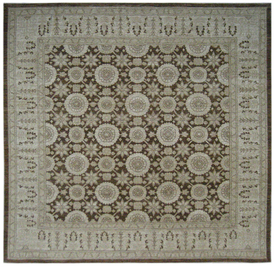 9'x9' Square Ariana Tabriz Design Brown Beige Traditional Rug