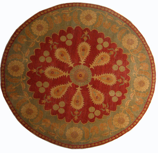 9'x9' Ariana Ottoman Design Red Round Traditional Rug