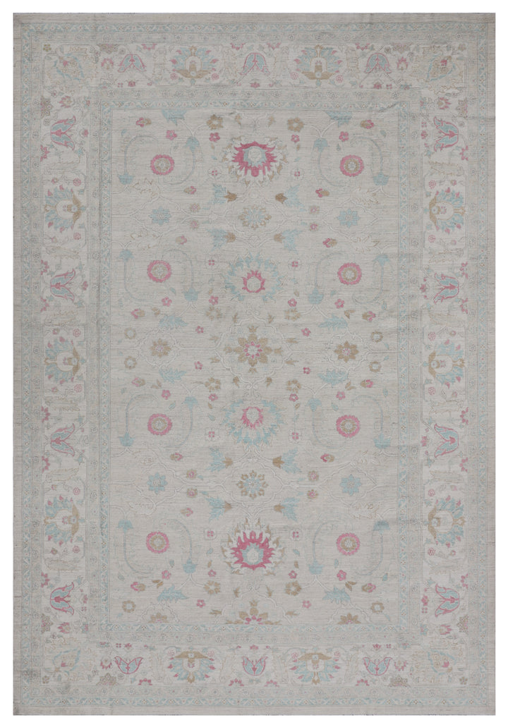 10'x14' Wool Rug | Ariana Traditional | Blue Ivory Pink Rug