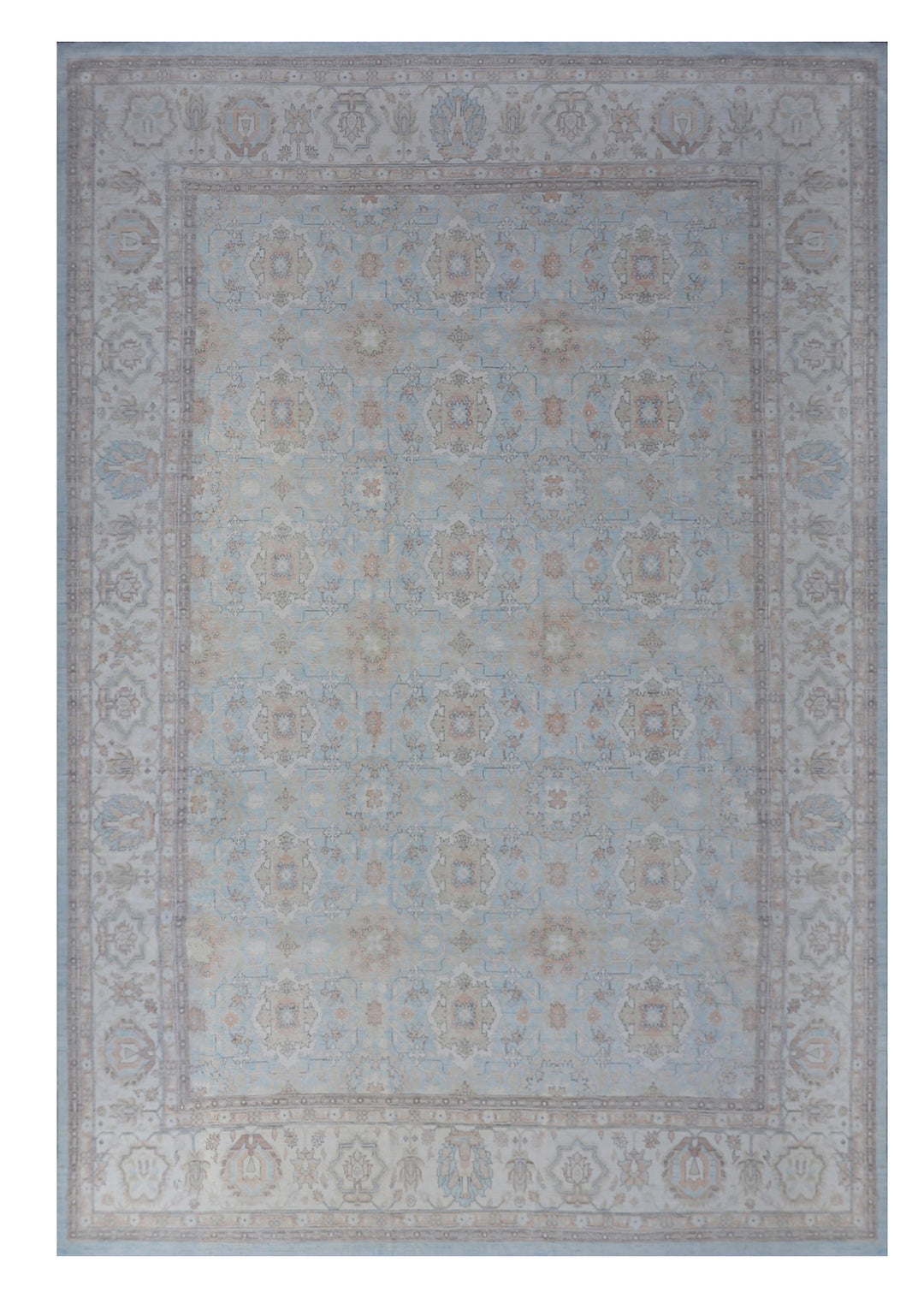 Decorative rug with a floral pattern on a plain background