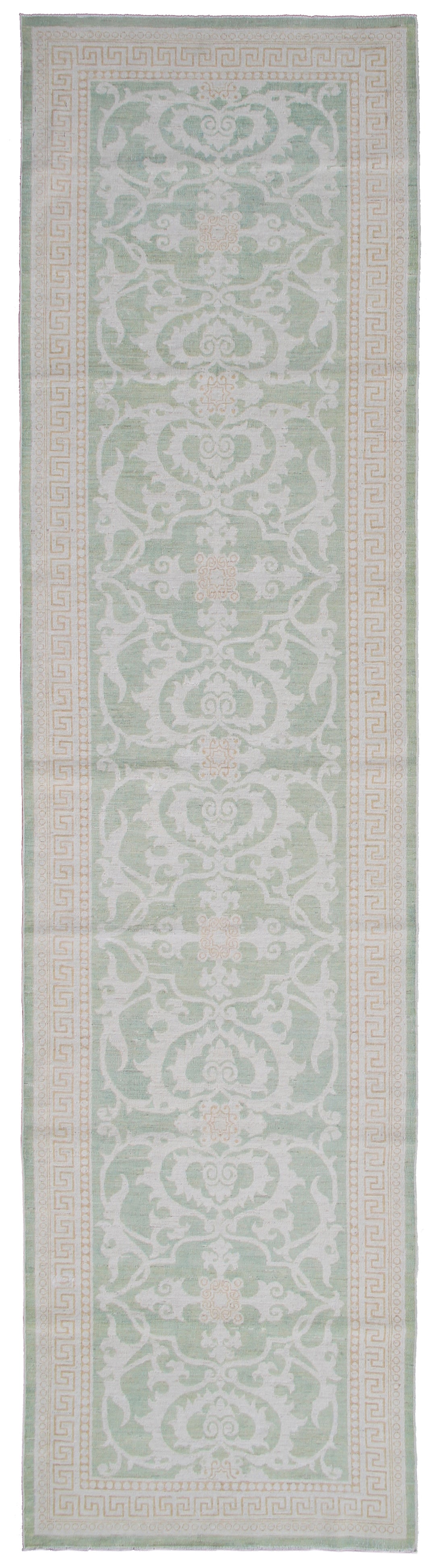 Green Wool Hallway Runner | Floral Design Wool Runner