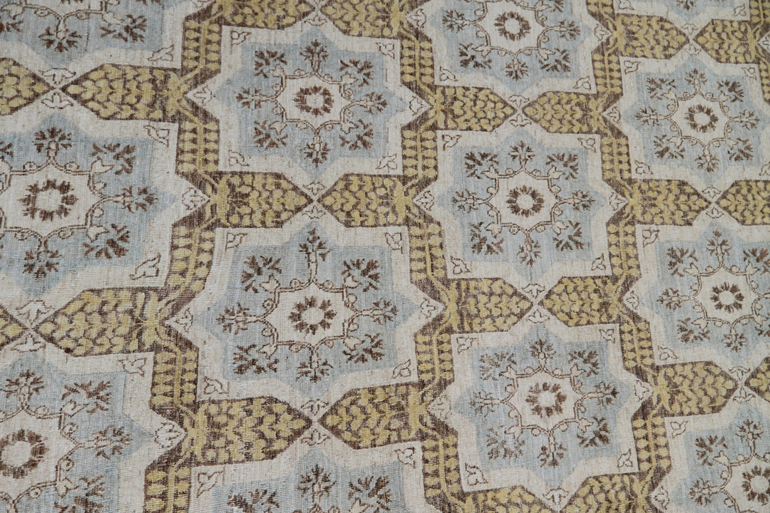 13'x10' Wool Rug | Gold Brown Cream | Geometric Design Rug