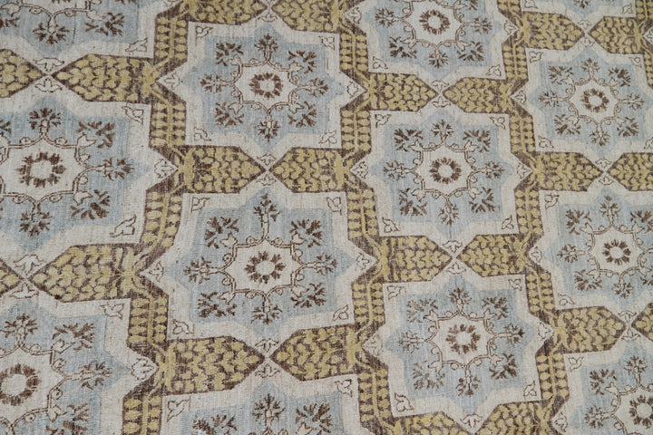 13'x10' Wool Rug | Gold Brown Cream | Geometric Design Rug