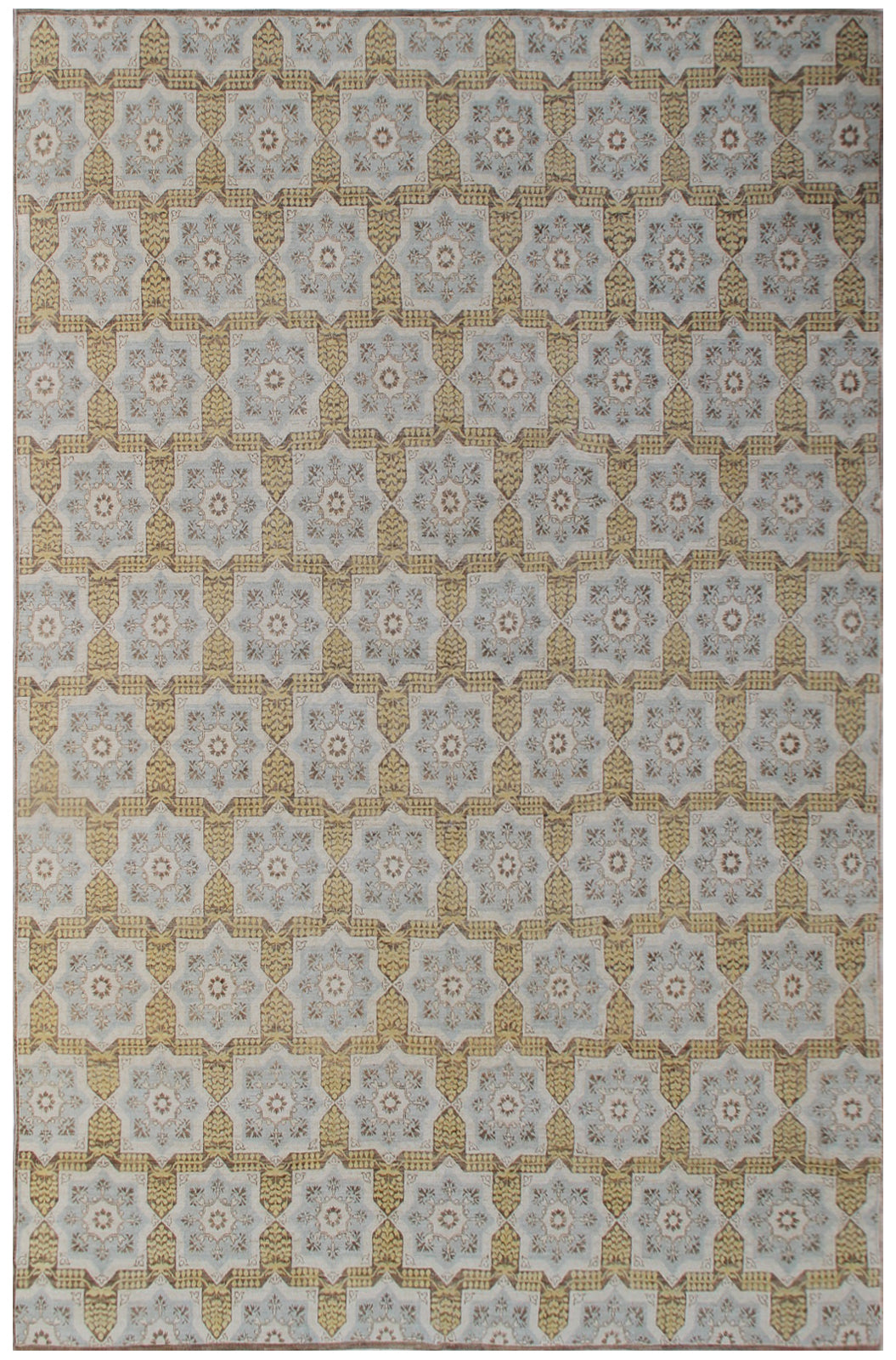 13'x10' Wool Rug | Gold Brown Cream | Geometric Design Rug
