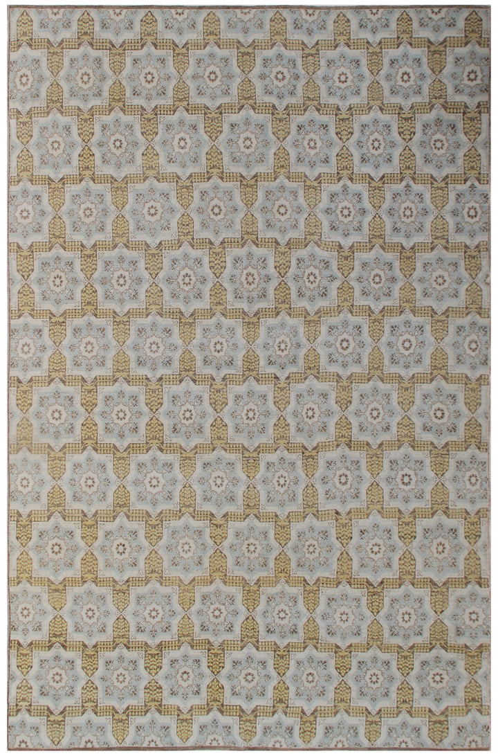 13'x10' Wool Rug | Gold Brown Cream | Geometric Design Rug