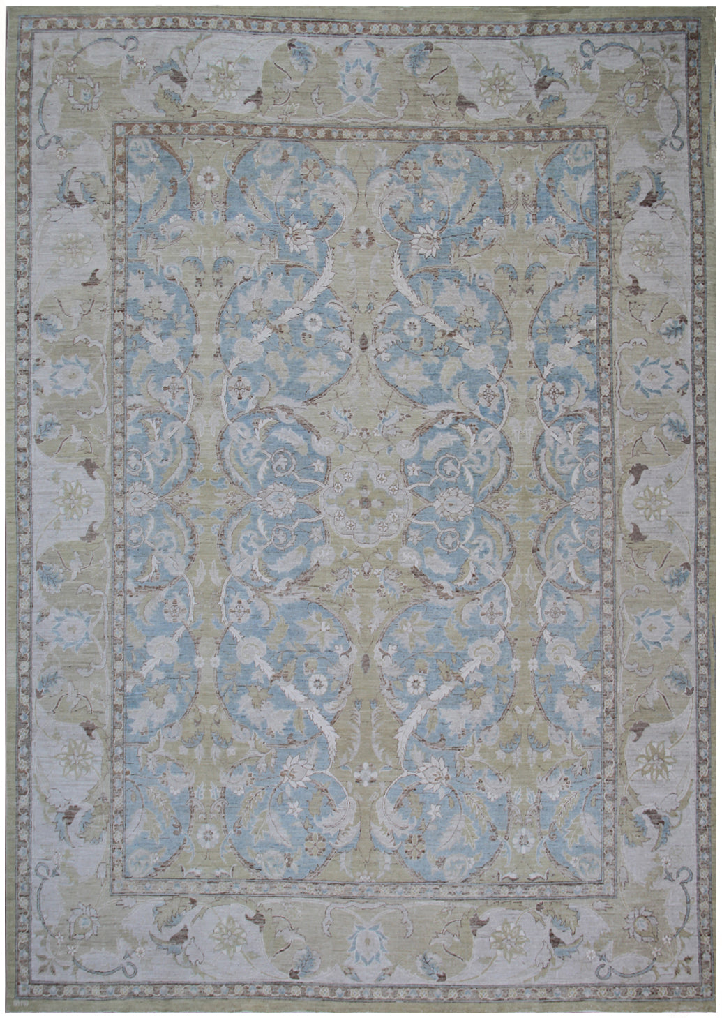 9'12 Fine Silk and Wool Blue White Polonaise Design Ariana Luxury Rug