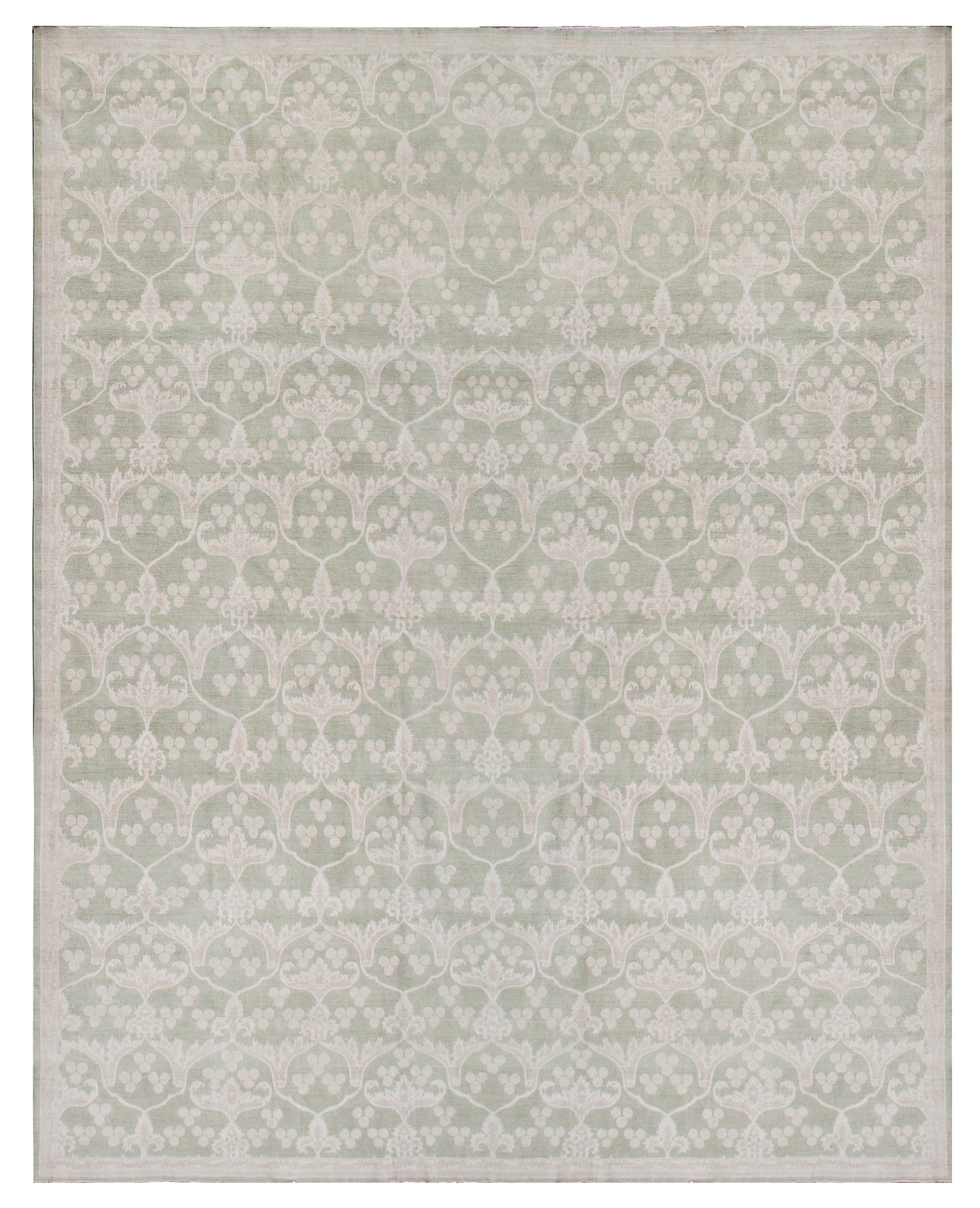 10'x14' Green Soft Pink Ivory Silk and Wool Ottoman Design Ariana Luxury Rug