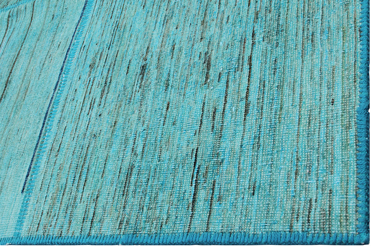6'x8' Turquoise Blue Patchwork Overdye Wool Rug
