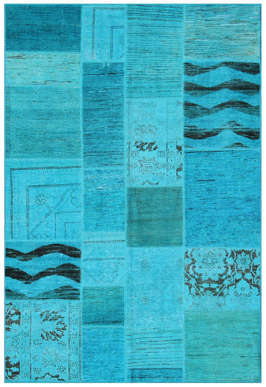 6'x8' Turquoise Blue Ariana Overdyed Patchwork Rug