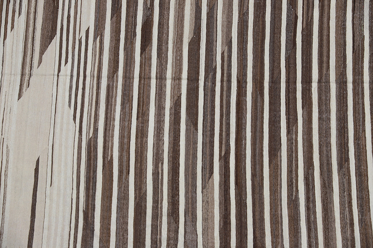 10x17 Ariana Large Striped Brown Ivory Kilim