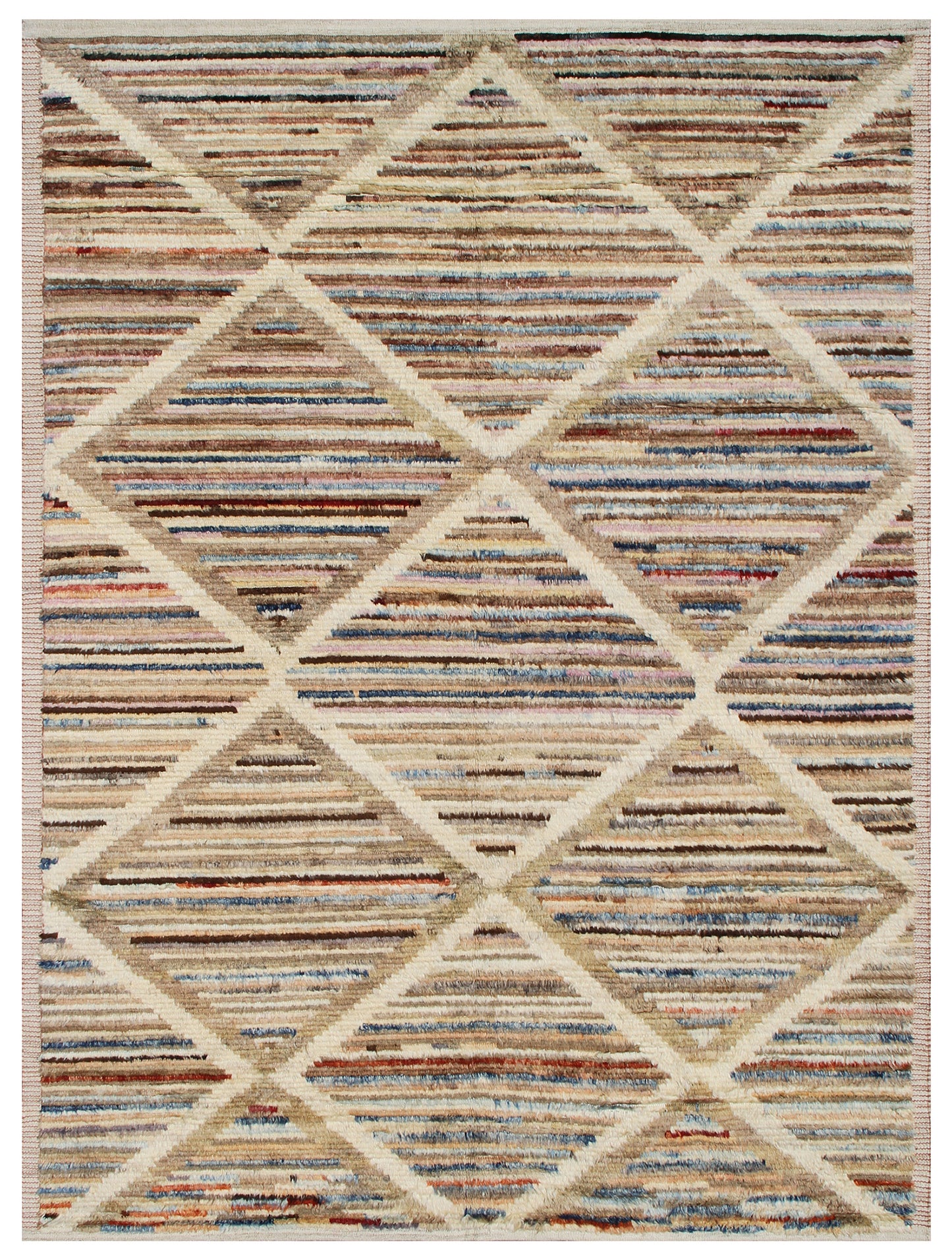 7'x9' Ariana Moroccan Beige and Cream Geometric Diamond Pattern Barchi Wool Area Rug