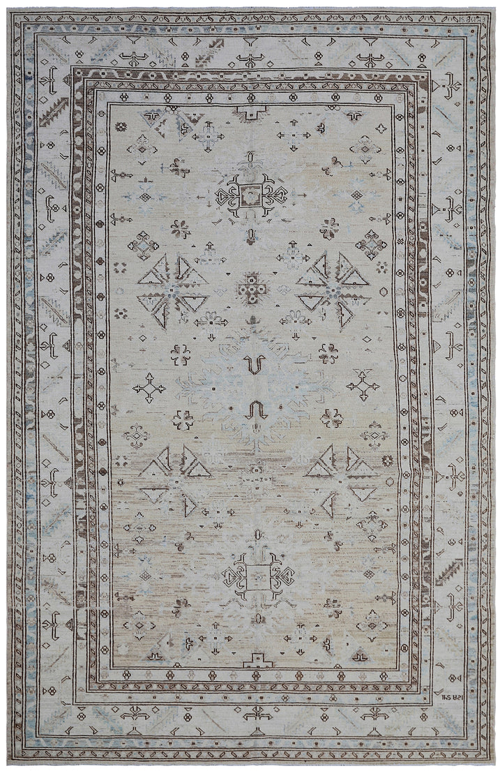 6'x9' Afghan Hand-Knotted Rug | Earth Tone Wool | Geometric