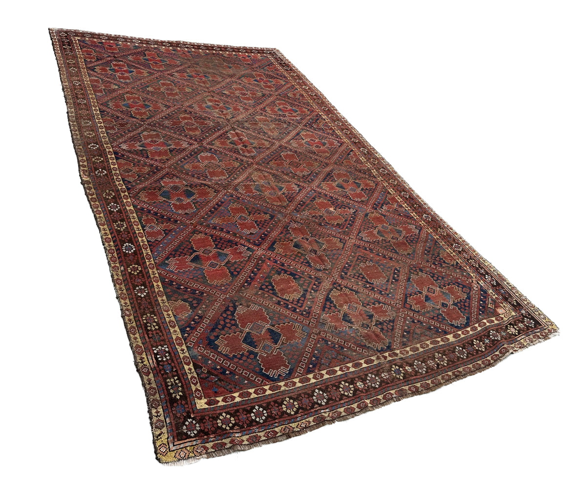 7'x12' Red and Blue Antique Collectable Afghan Bashiri Wool Rug