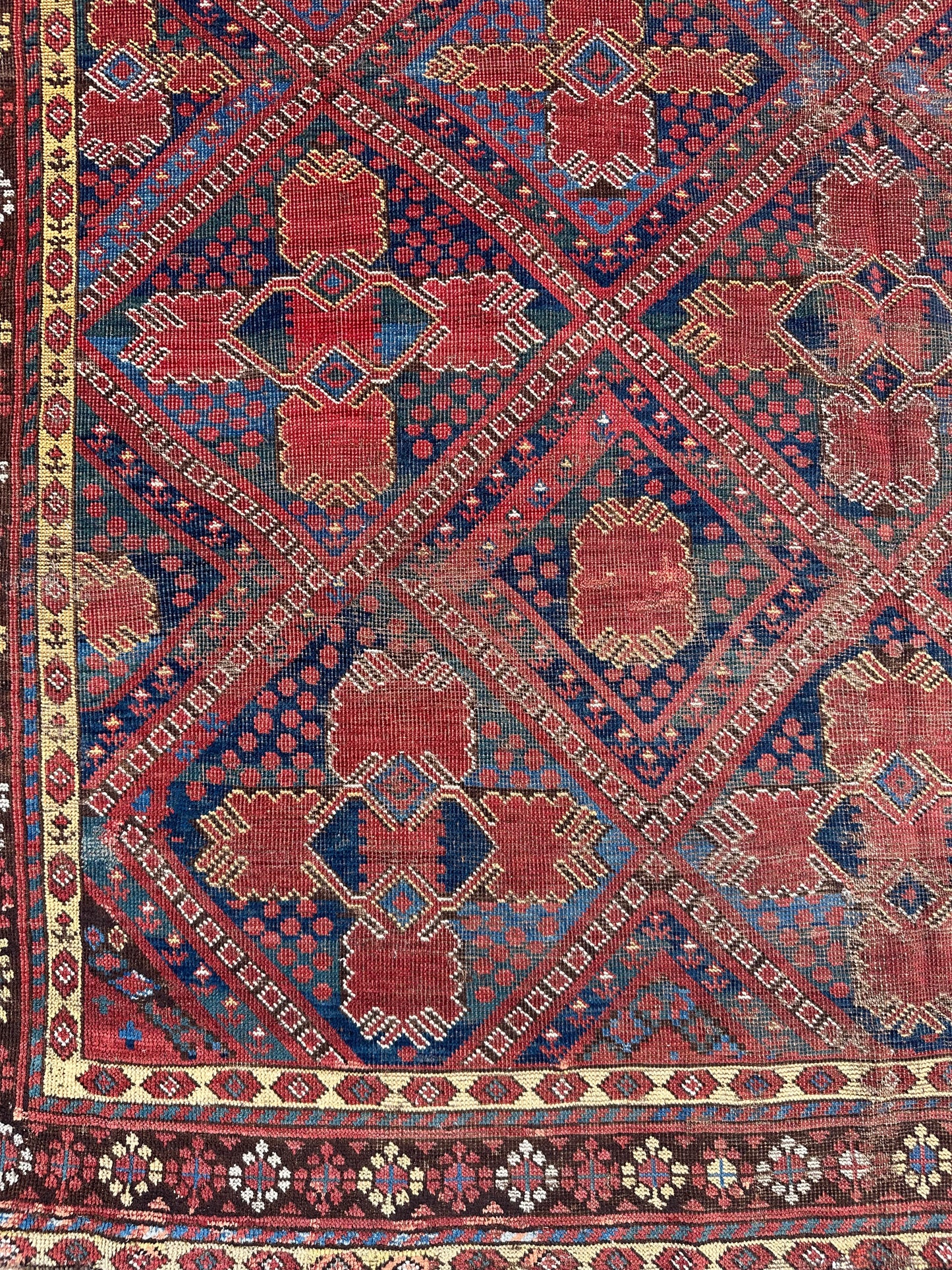 7'x12' Red and Blue Antique Collectable Afghan Bashiri Wool Rug