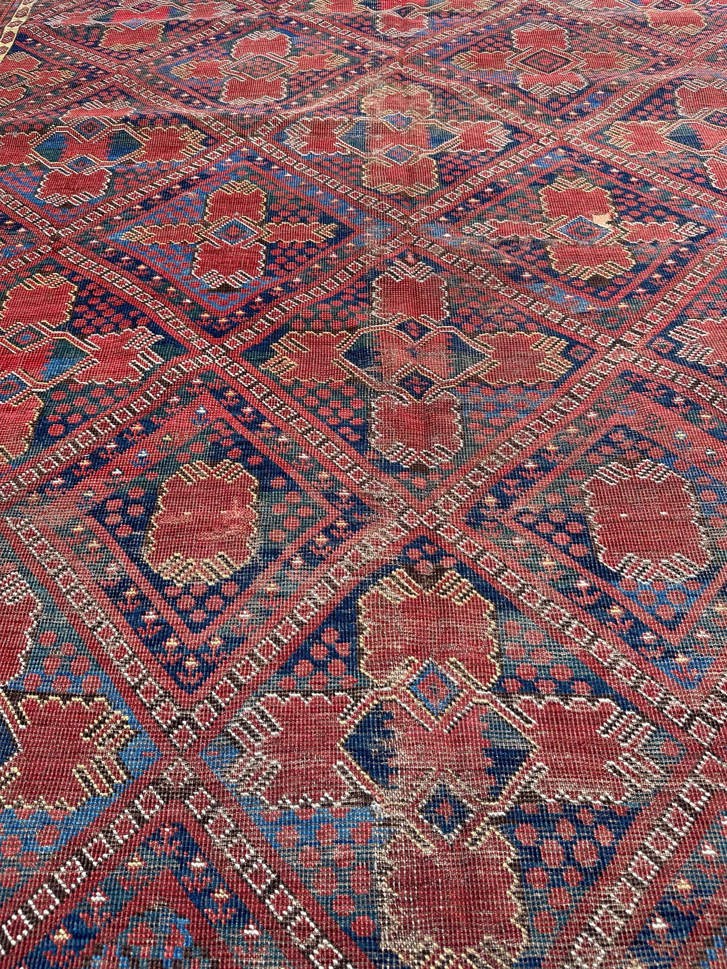 7'x12' Red and Blue Antique Collectable Afghan Bashiri Wool Rug