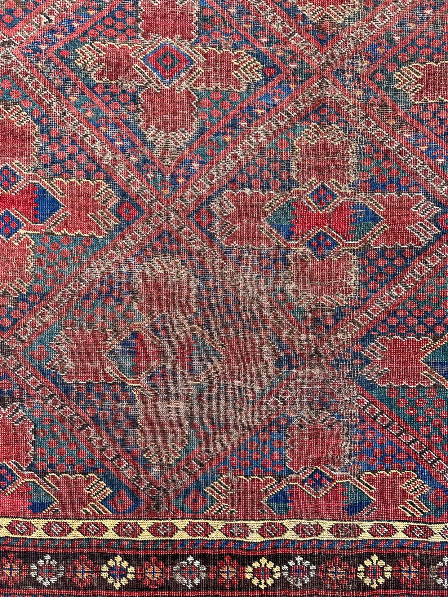 7'x12' Red and Blue Antique Collectable Afghan Bashiri Wool Rug