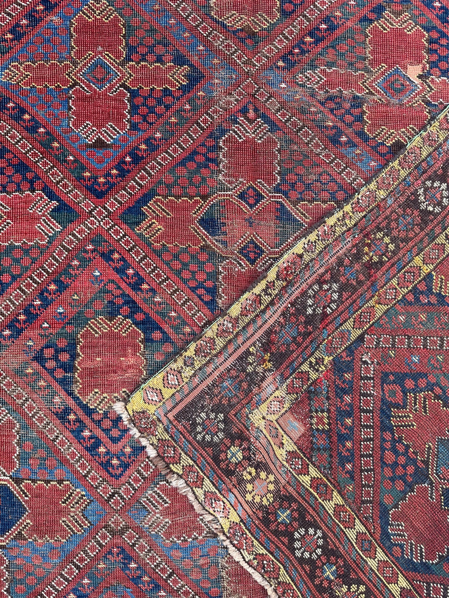 7'x12' Red and Blue Antique Collectable Afghan Bashiri Wool Rug