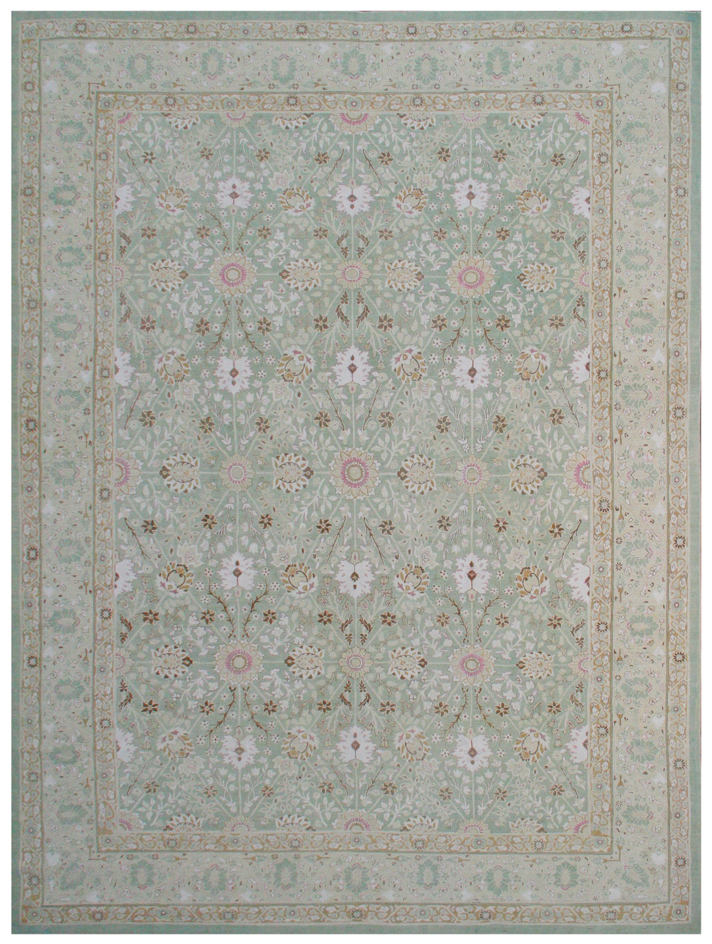 10x14 Green Wool and Silk Tabriz Vase Design Ariana Luxury Rug