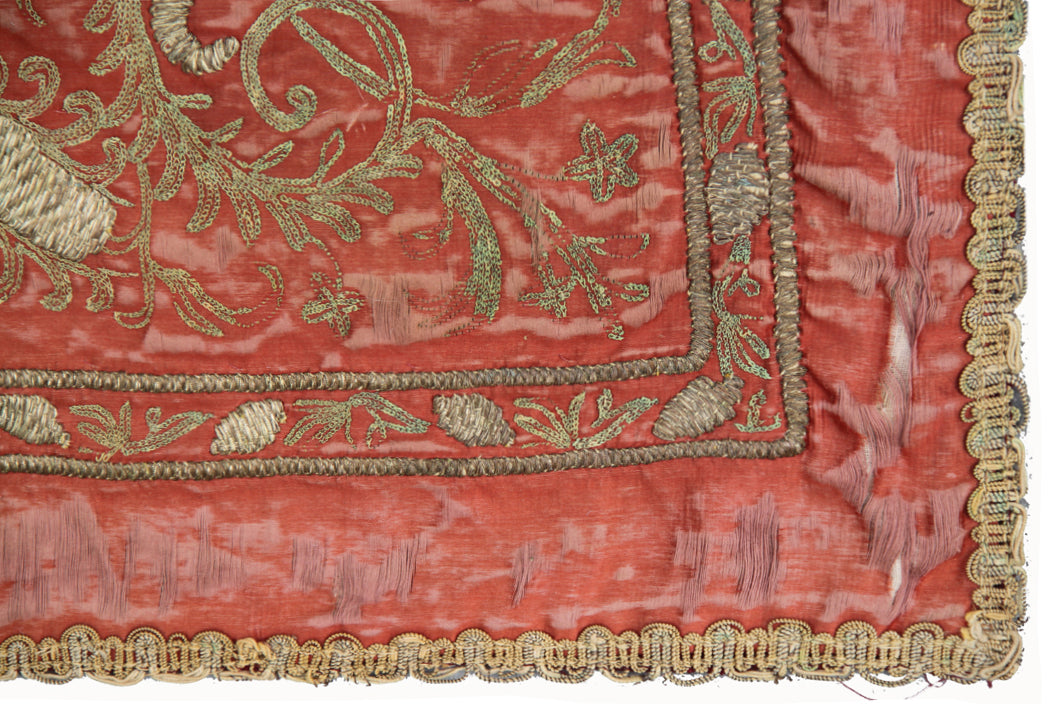 6'x9' Antique Semi-Antique European Textile Embroidery