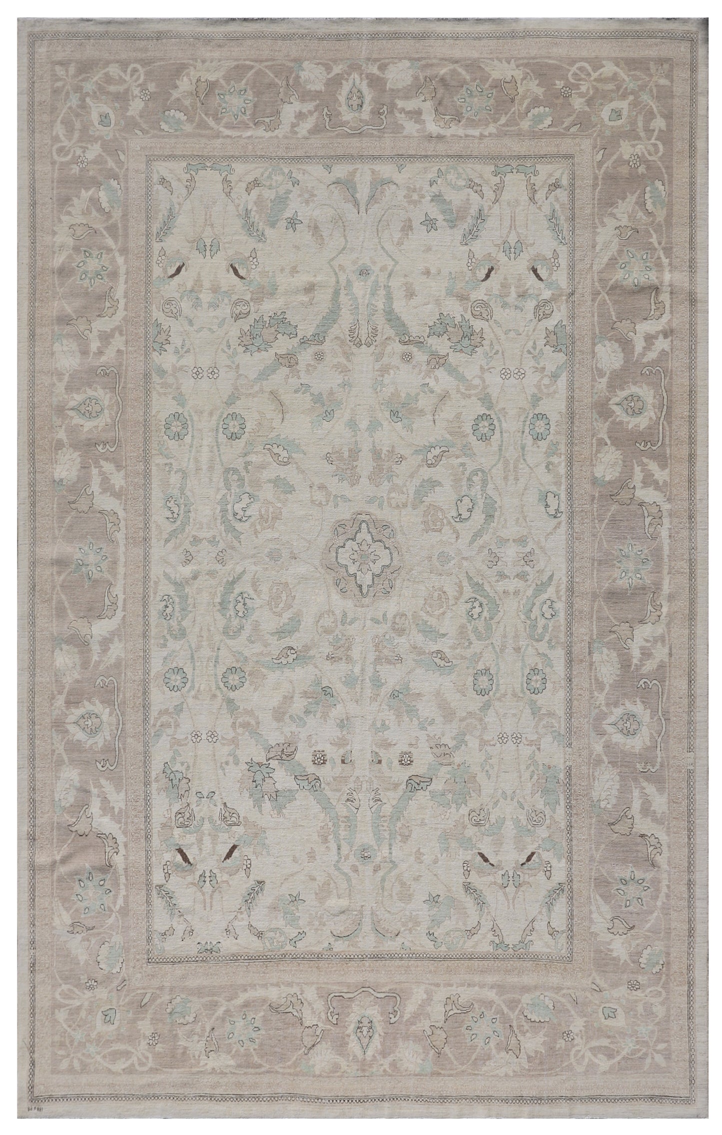 10'x14' Polonaise Design Green Blue Pink Ivory Brown Silk and Wool Ariana Luxury Rug