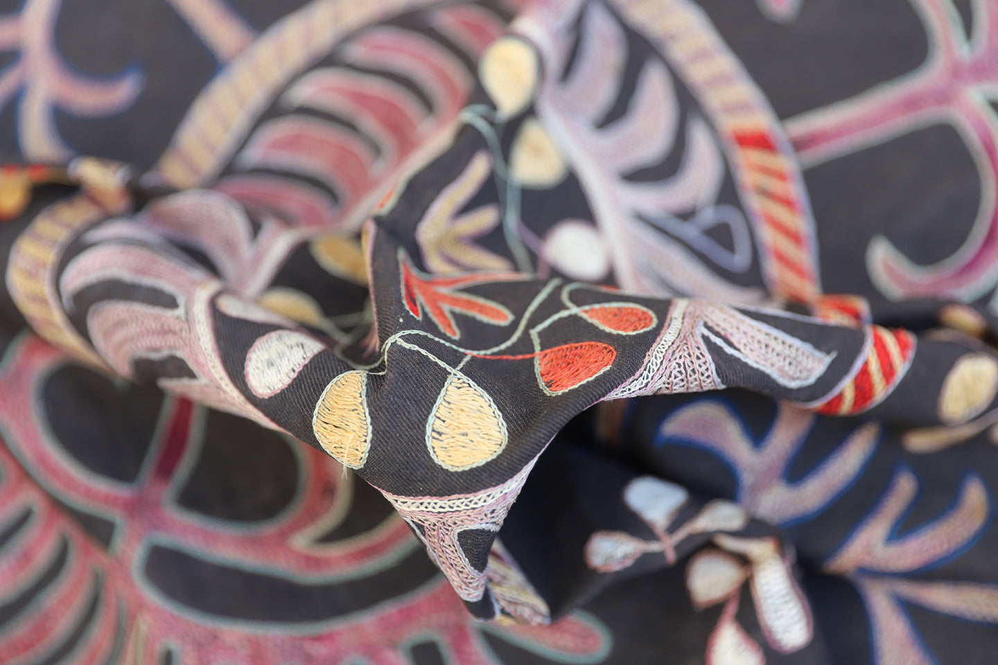 2'6"x2'6" Antique Uzbek Hand Embroidered Suzani Laqai Textile