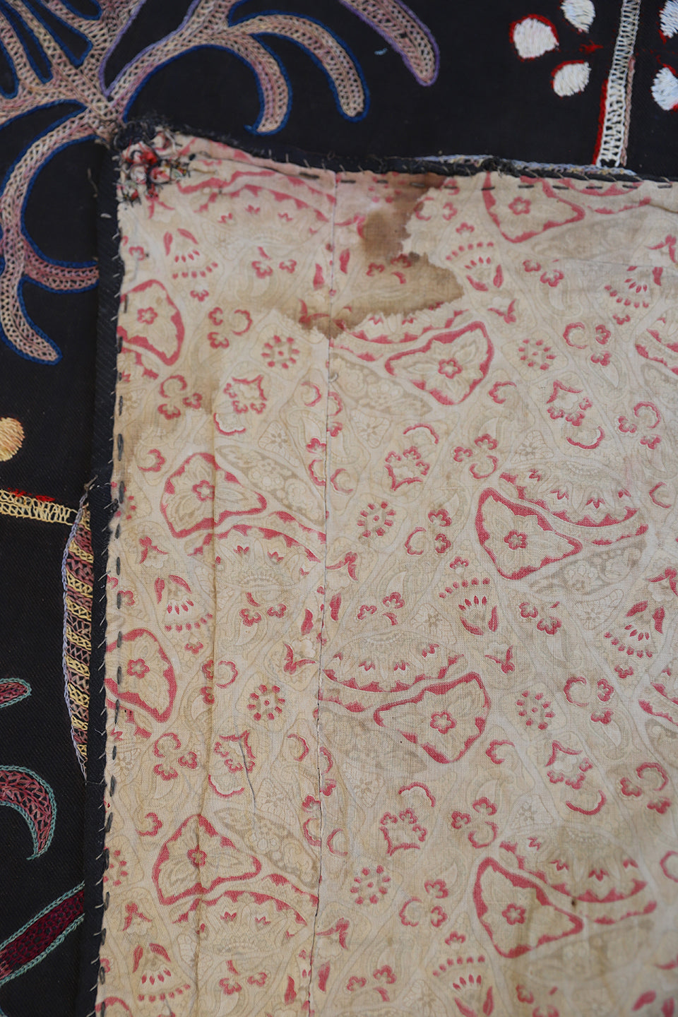 2'6"x2'6" Antique Uzbek Hand Embroidered Suzani Laqai Textile