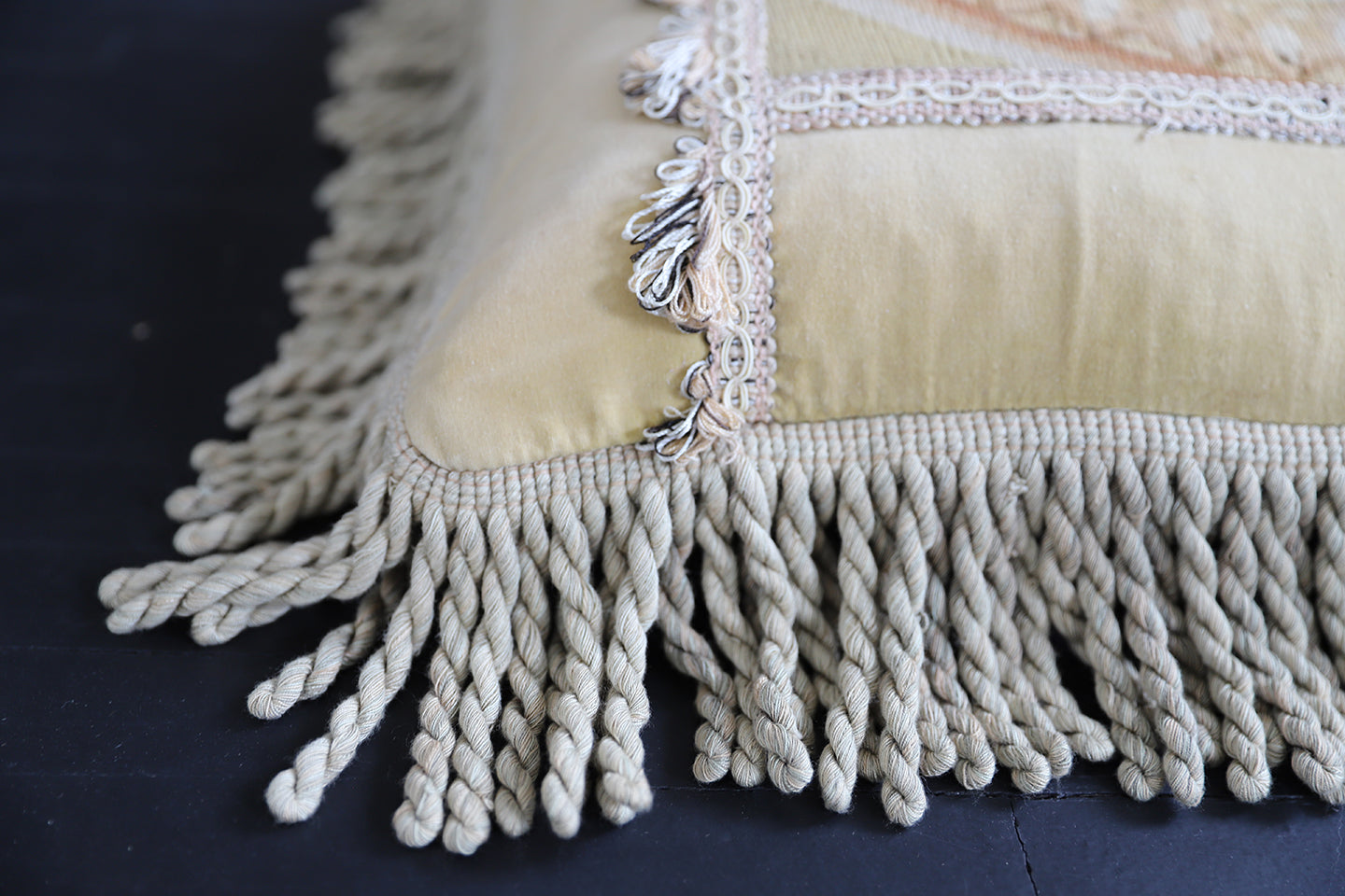 18"x18" Beige and Tan Wool Aubusson Pillow