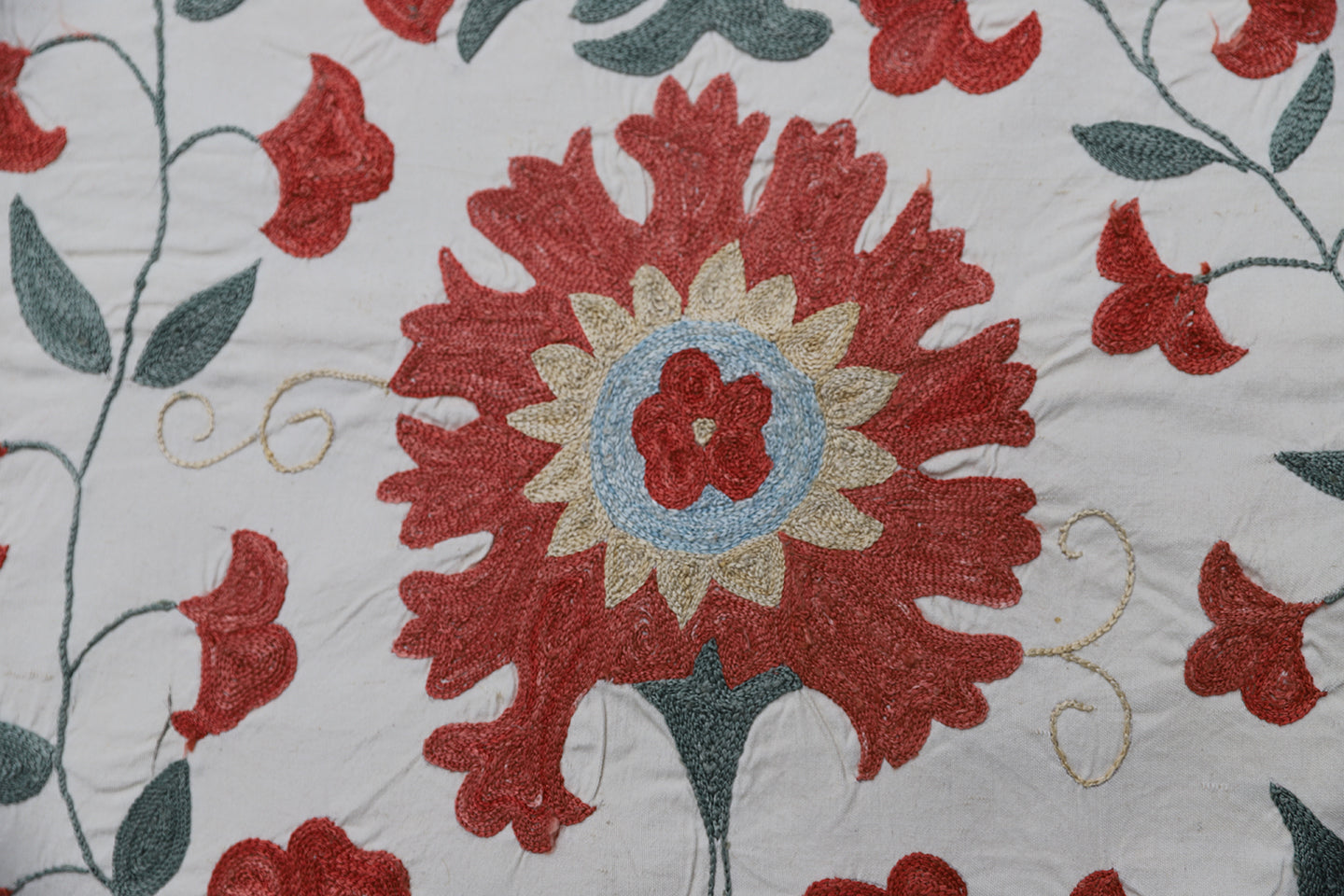19"x19" Suzani Pillow Case, Silk Embroidery Cushion Cover, Decorative Sham