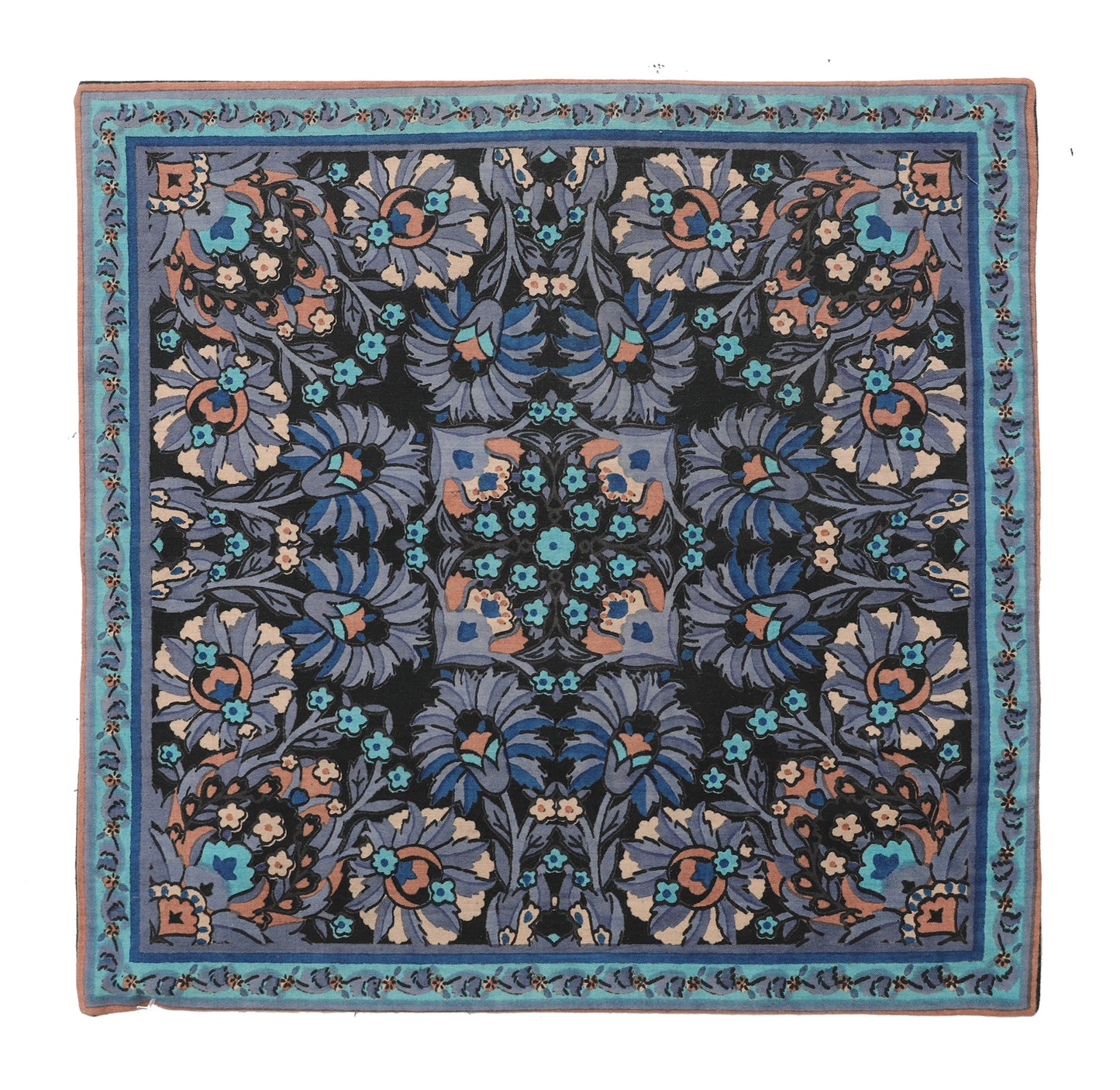 1'x1' Blue Floral Design Machine Woven Pillowcase