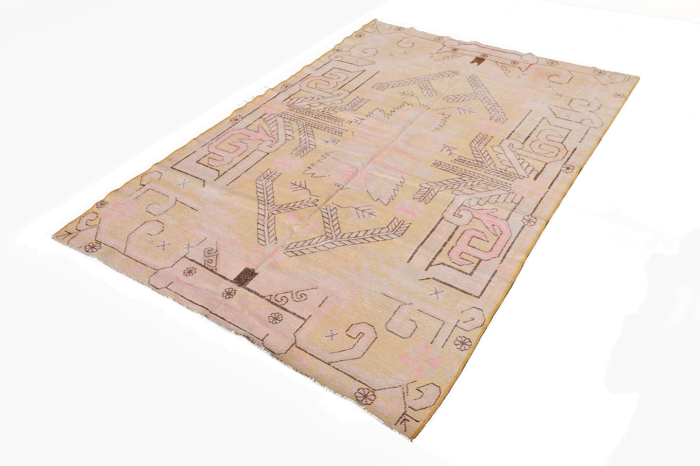 5'x8' Soft Gold and Pink Vintage Samarkand Yarkand Rug