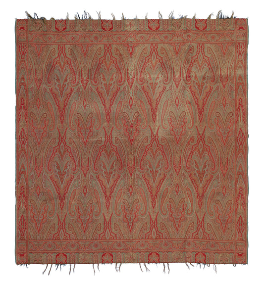 6'x6' Fine Quality Antique 19thC Kashmir Hand Woven Paisley Table Cloth Shawl Pashmina
