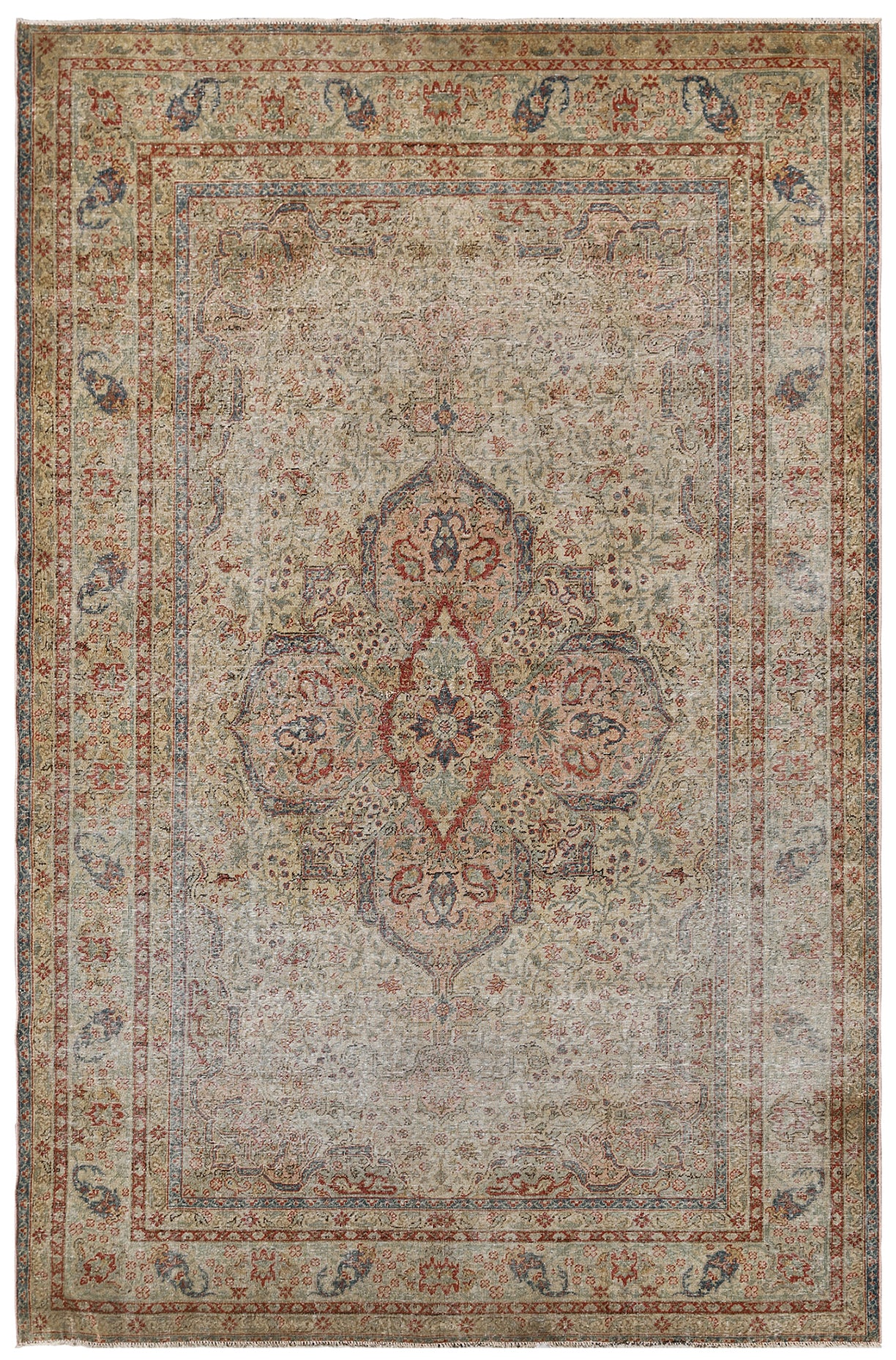 5x8 Soft Grey Terracotta Red Ivory Antique Persian Rug
