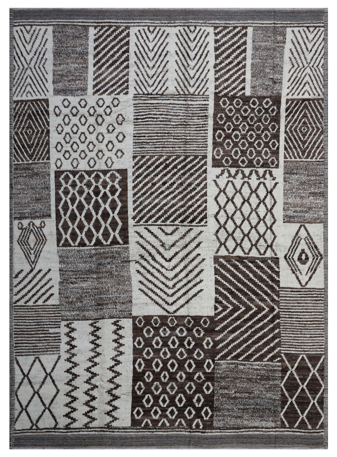 10'x13' Brown and Ivory Ariana Moroccan Geometric Tribal Barchi Rug