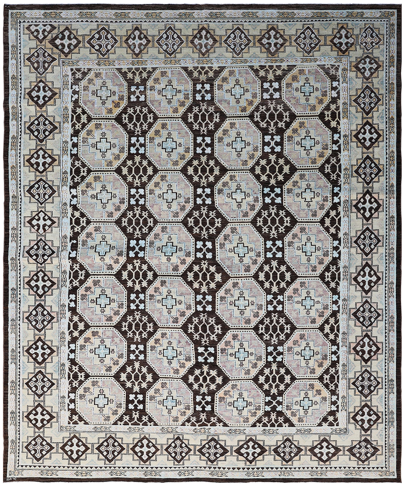 9'x12' Dark Brown Blue Beige Elephant foot Design Ariana Transitional Design