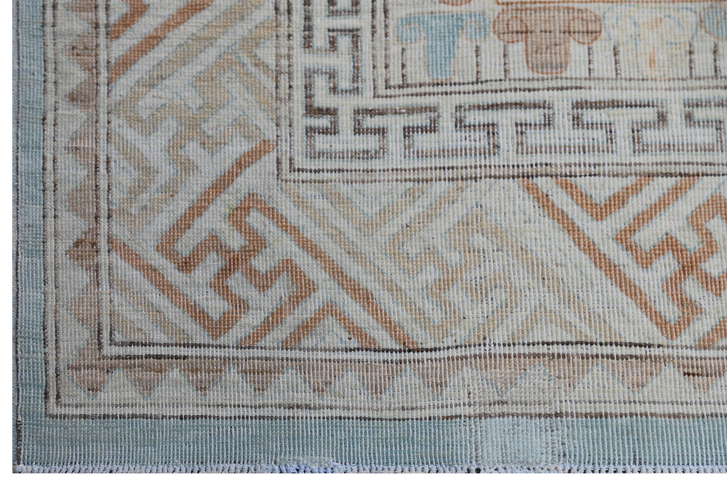 8'x10' Blue Three Medalion Ariana Samarkand Design Brown Border Rug