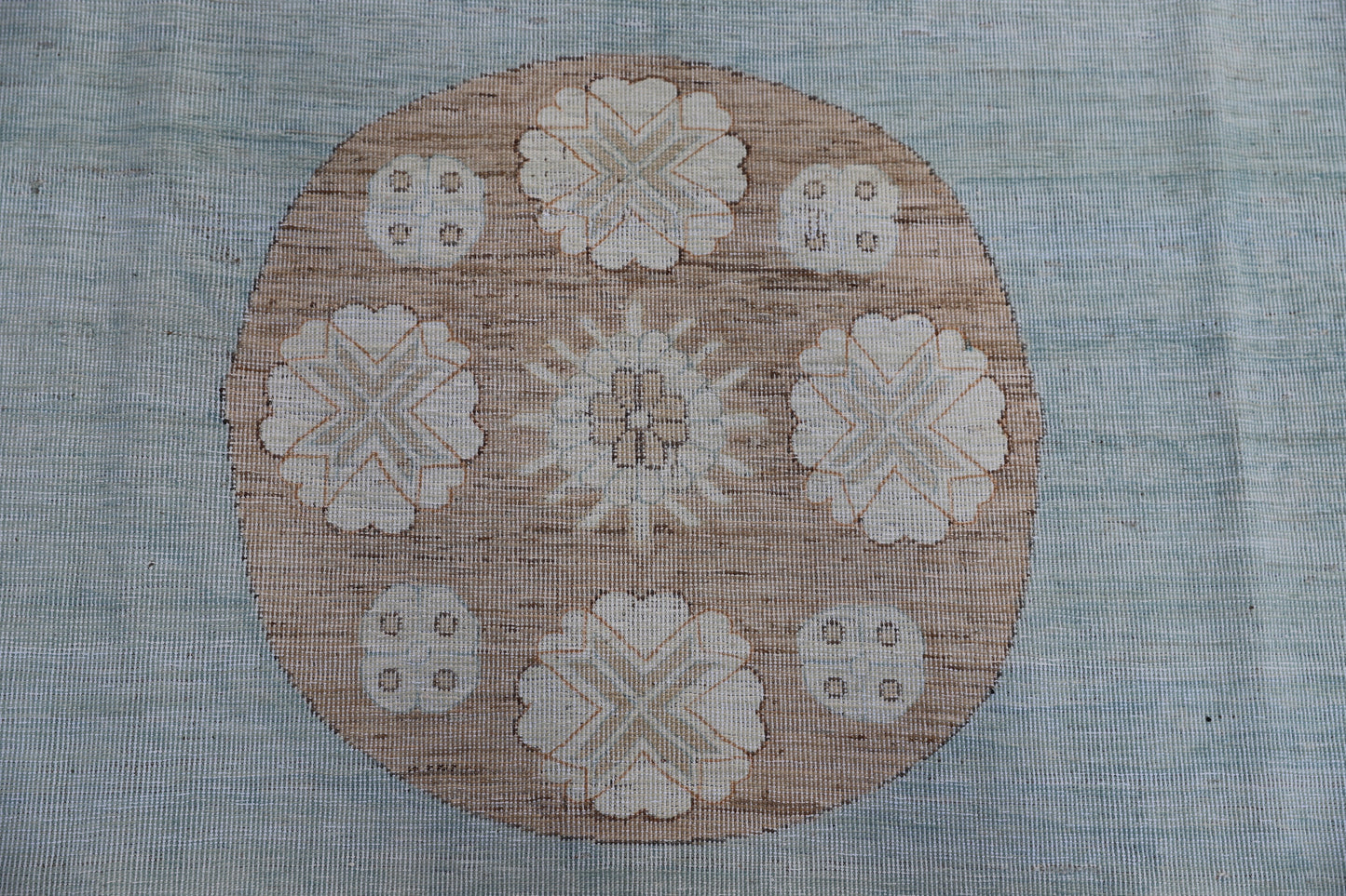 8'x10' Blue Three Medalion Ariana Samarkand Design Brown Border Rug