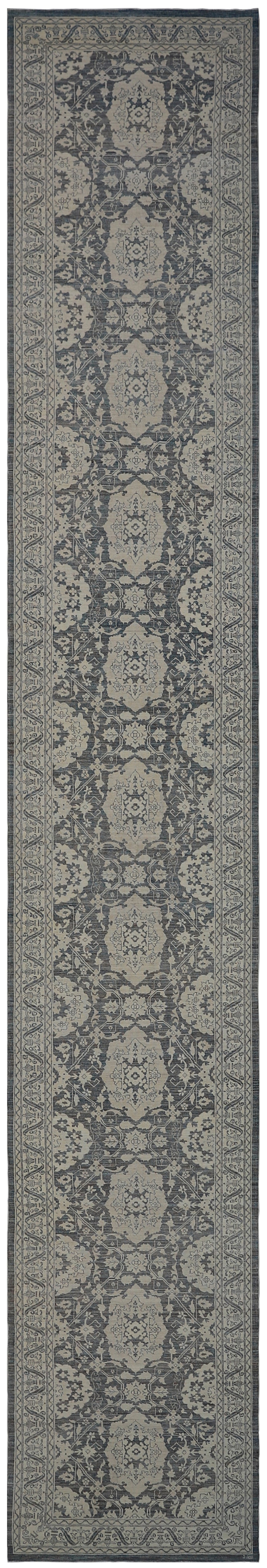 4'x22' Ariana Agra Design traditional Long Navy Cream Geometric Runner Rug