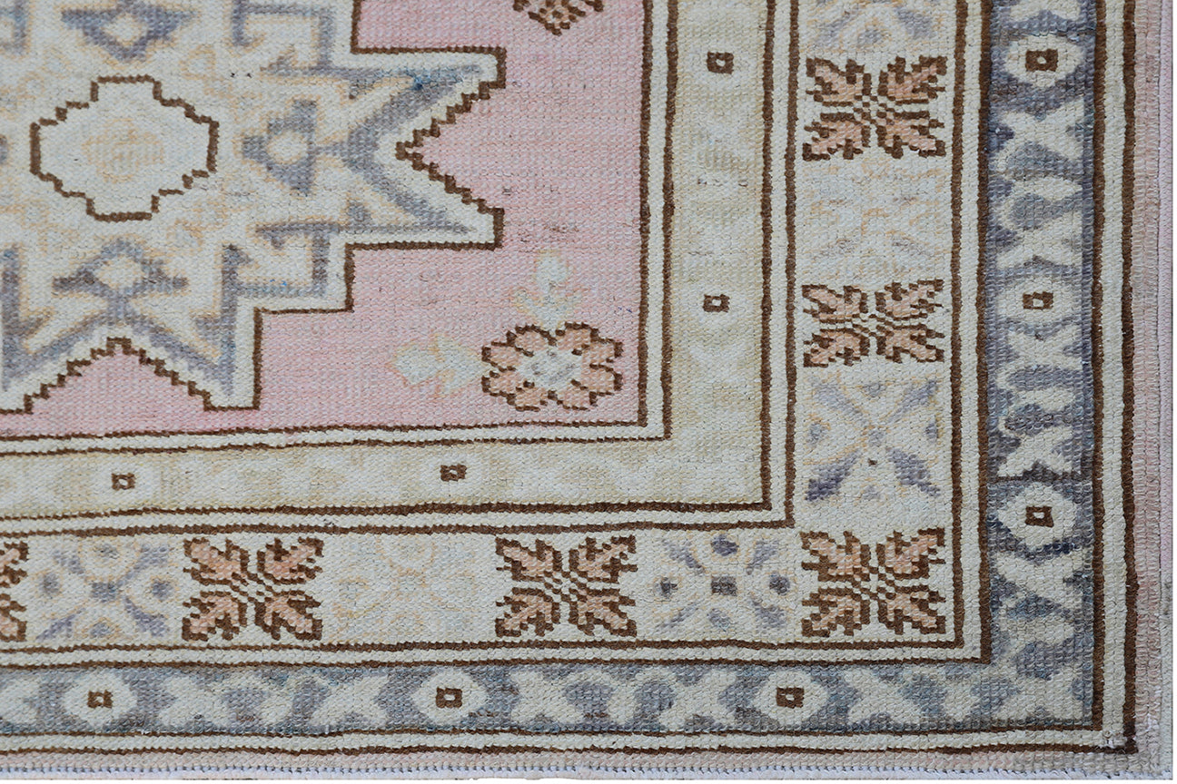 3'x11' Ariana Caucasian Design Geometric Pink Blue Ivory Runner Rug