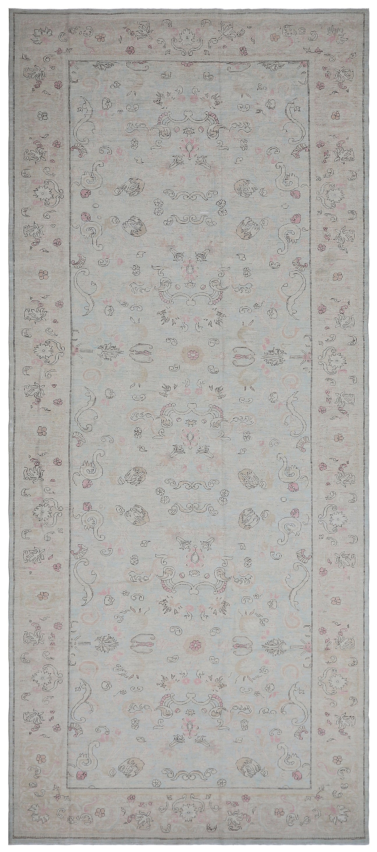7'x17' Ariana Caucasian Design Blue Beige Pink Long Rug