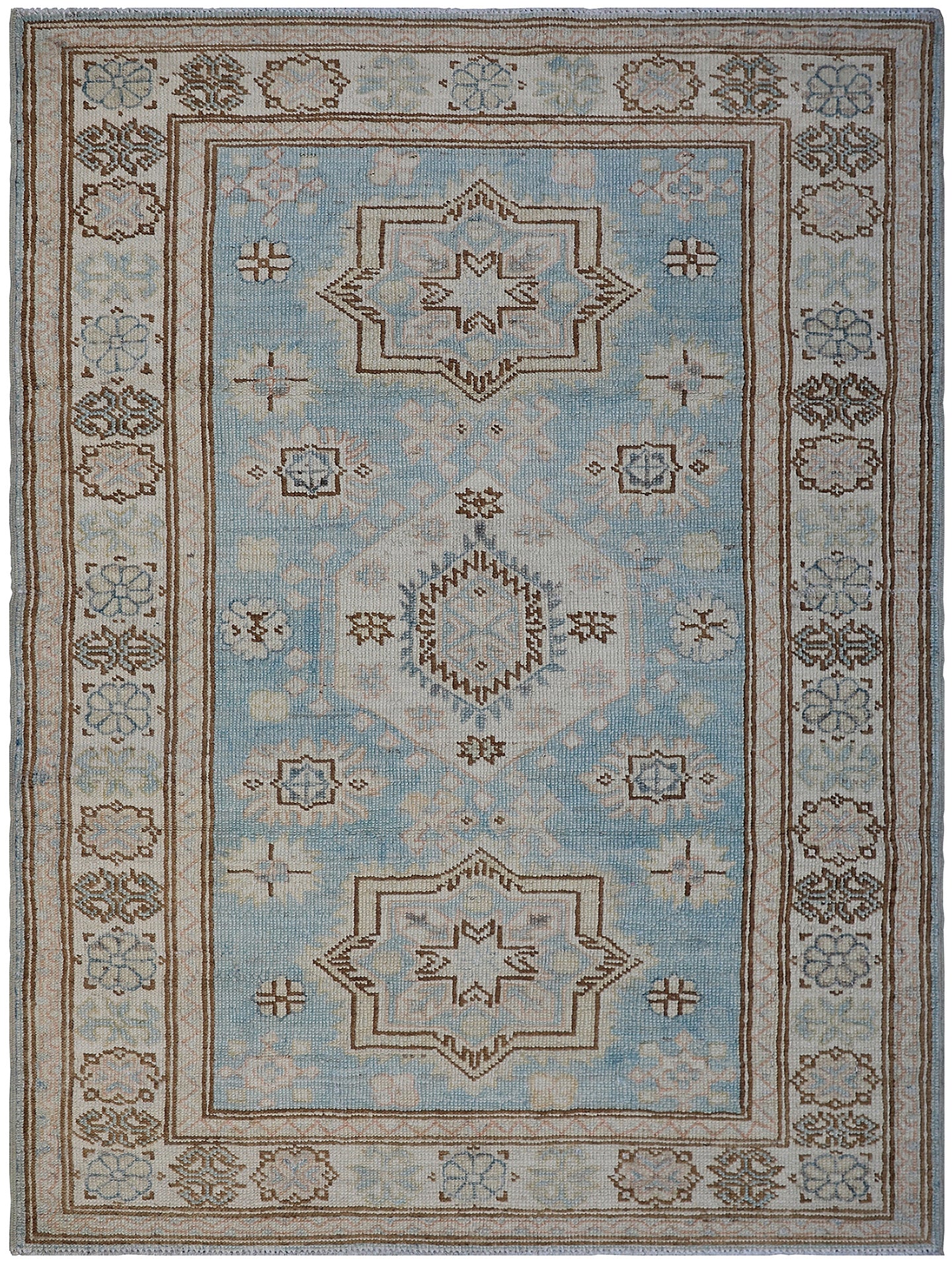 3'x4' Ariana Caucasian Design Blue Beige Brown Geometric Hazara Rug