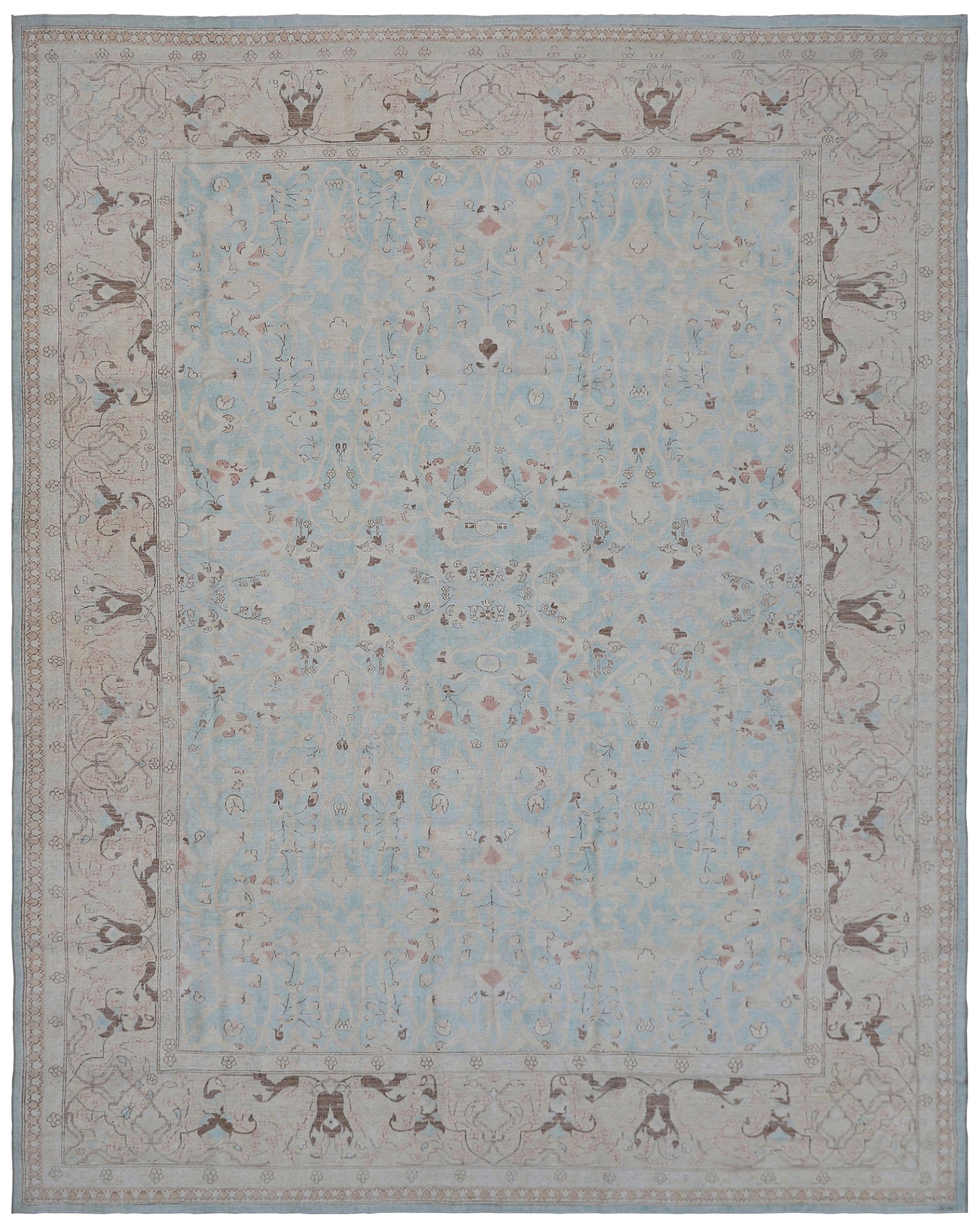 9'x12' Ariana Traditional Tabriz Design Blue Beige Brown Rug
