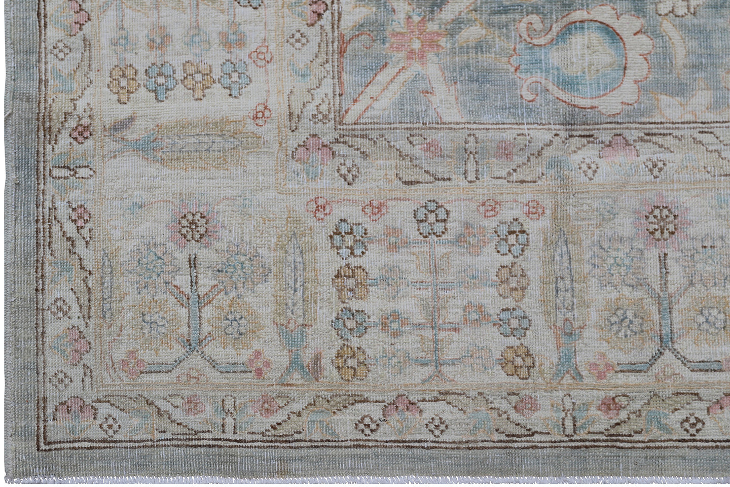 14'x14' Ariana Tabriz Design Blue Ivory Brown Runner Rug