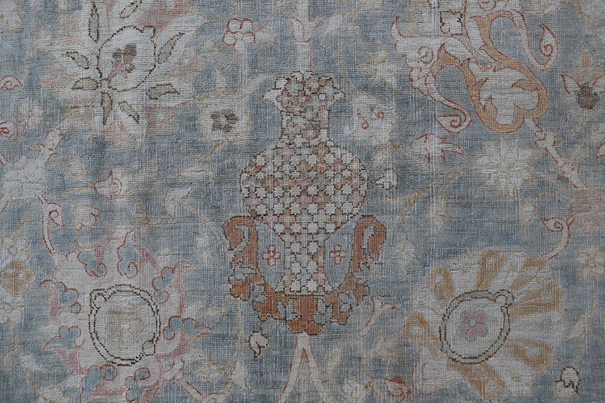 14'x14' Ariana Tabriz Design Blue Ivory Brown Runner Rug
