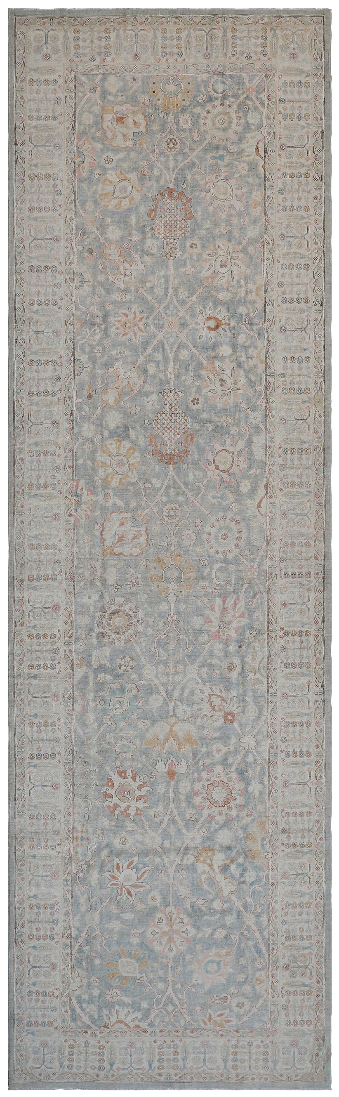 14'x14' Ariana Tabriz Design Blue Ivory Brown Runner Rug