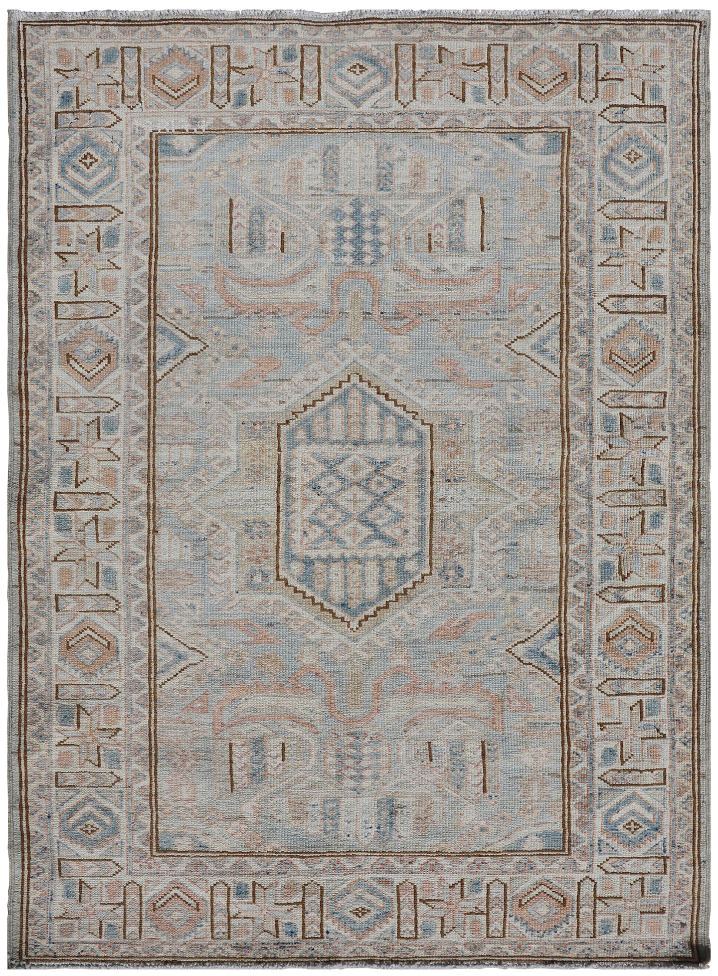 3'x4' Ariana Geometric Blue Ivory Tan Hazara Rug