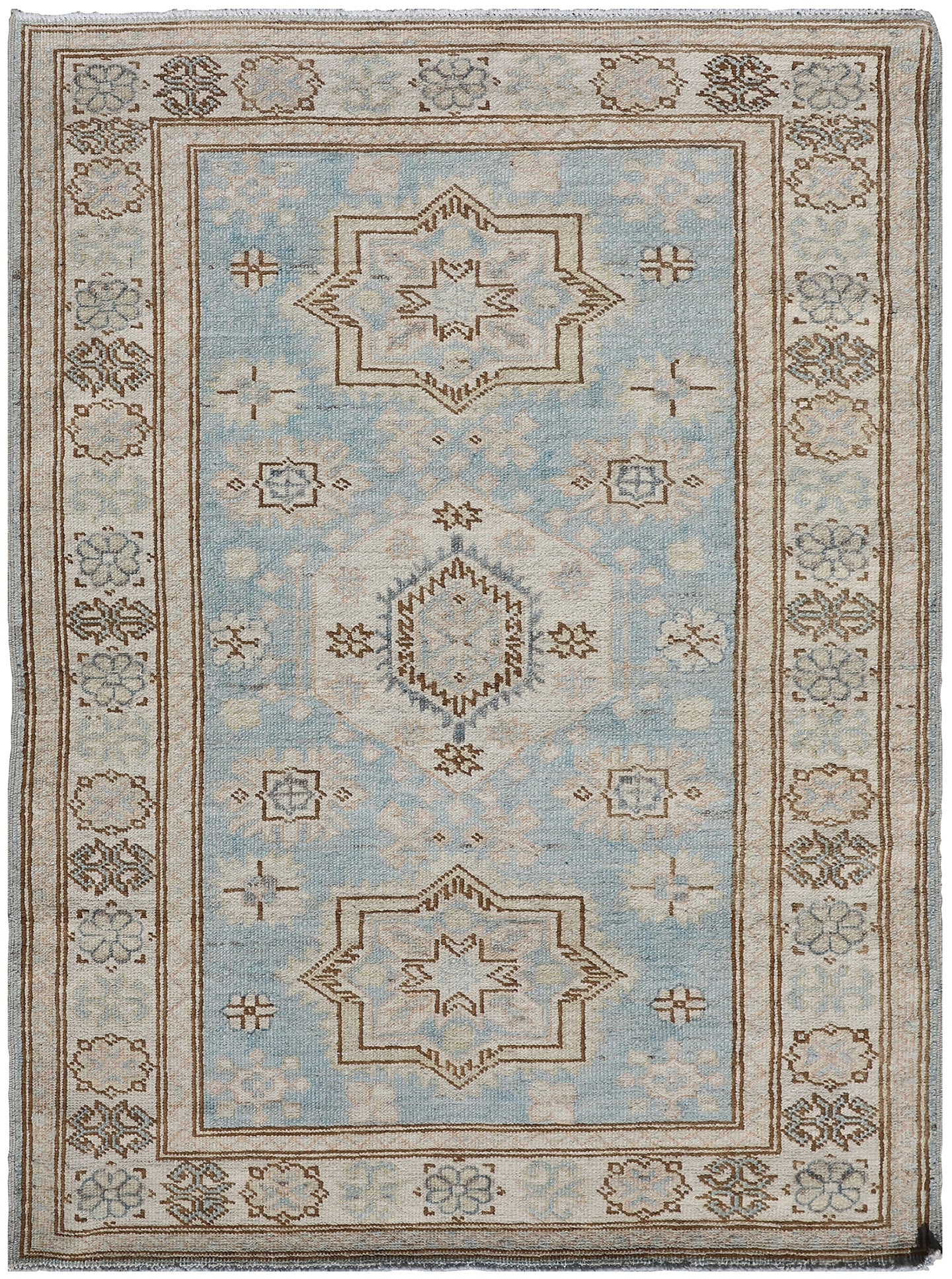 3'x4' Ariana Caucasian Geometric Blue Ivory Brown Hazara Rug