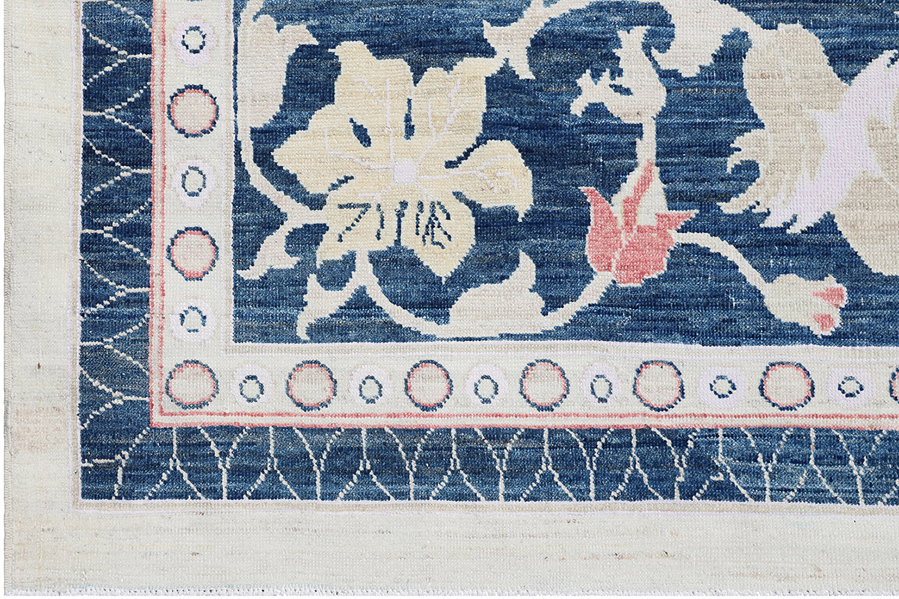 10' x 16' Ariana Floral Light Ivory Rose Peach with Navy Border Transitional Rug