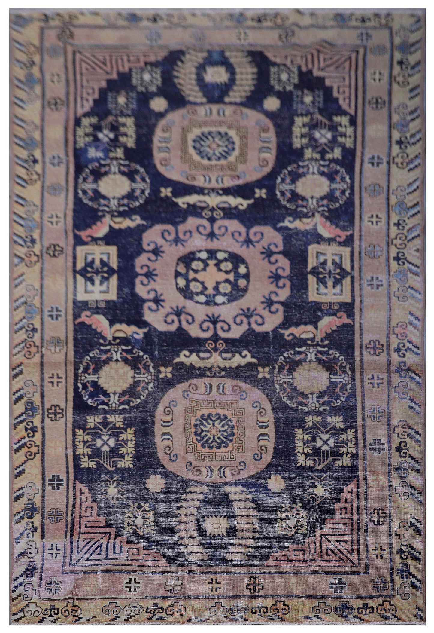 5'x10' Ariana Vintage Khotan Navy Beige Yellow Rug
