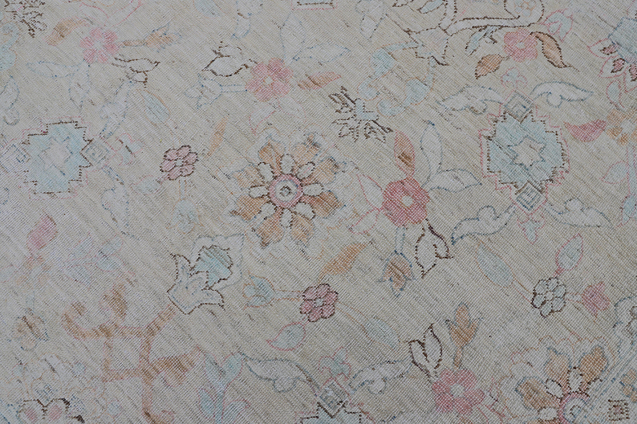 8'x8' Ariana Square Tabriz Design Ivory Pink Blue Rug