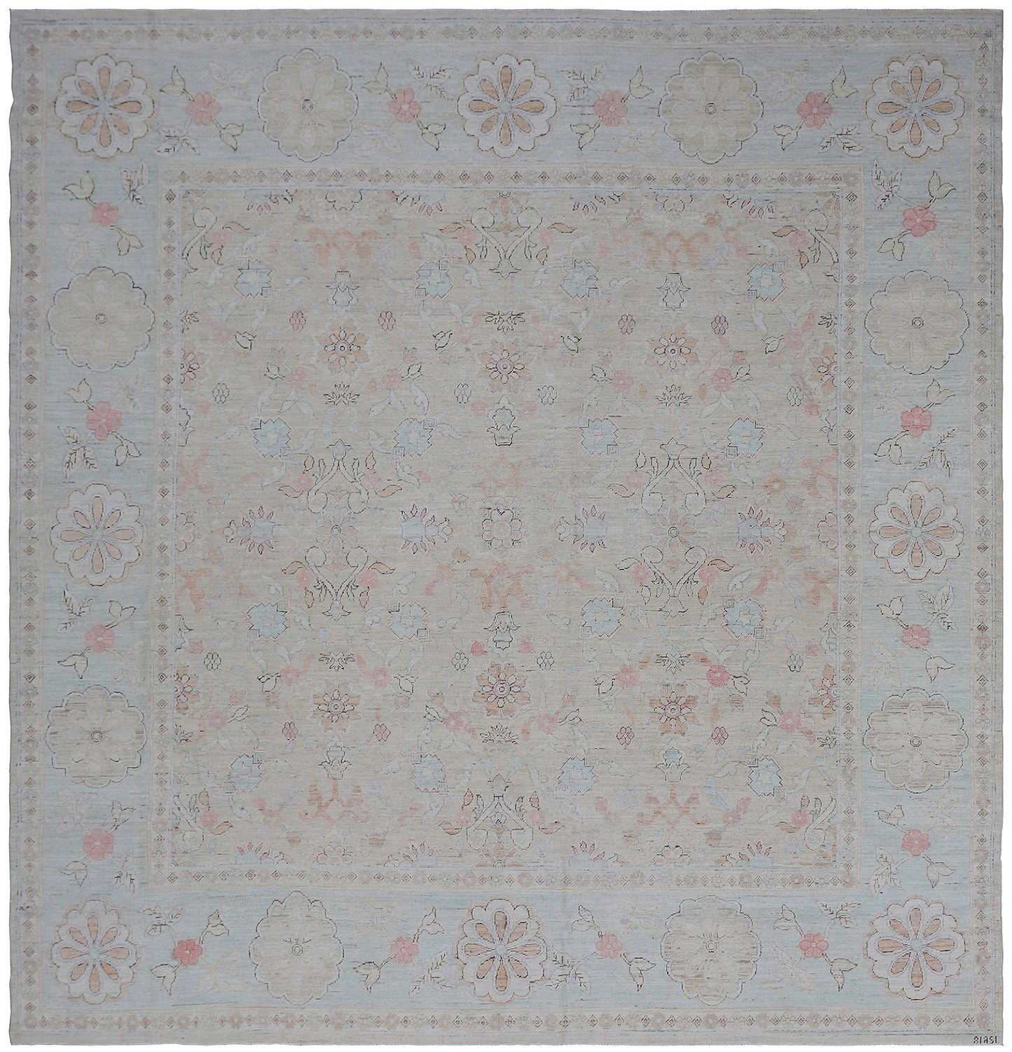 8'x8' Ariana Square Tabriz Design Ivory Pink Blue Rug